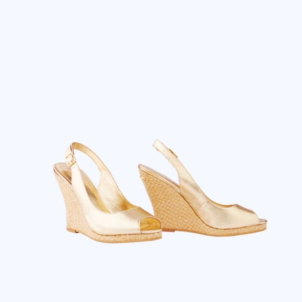 Lilly Pulitzer Gold Wedge Kristen heels  7.5